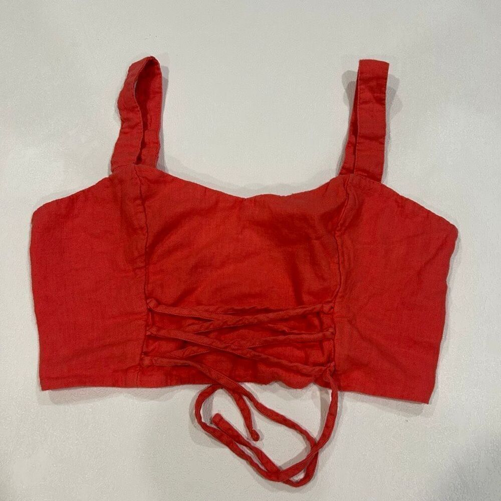 Abercrombie & Fitch Red Crop Top Size L Lace-Up Corset Style